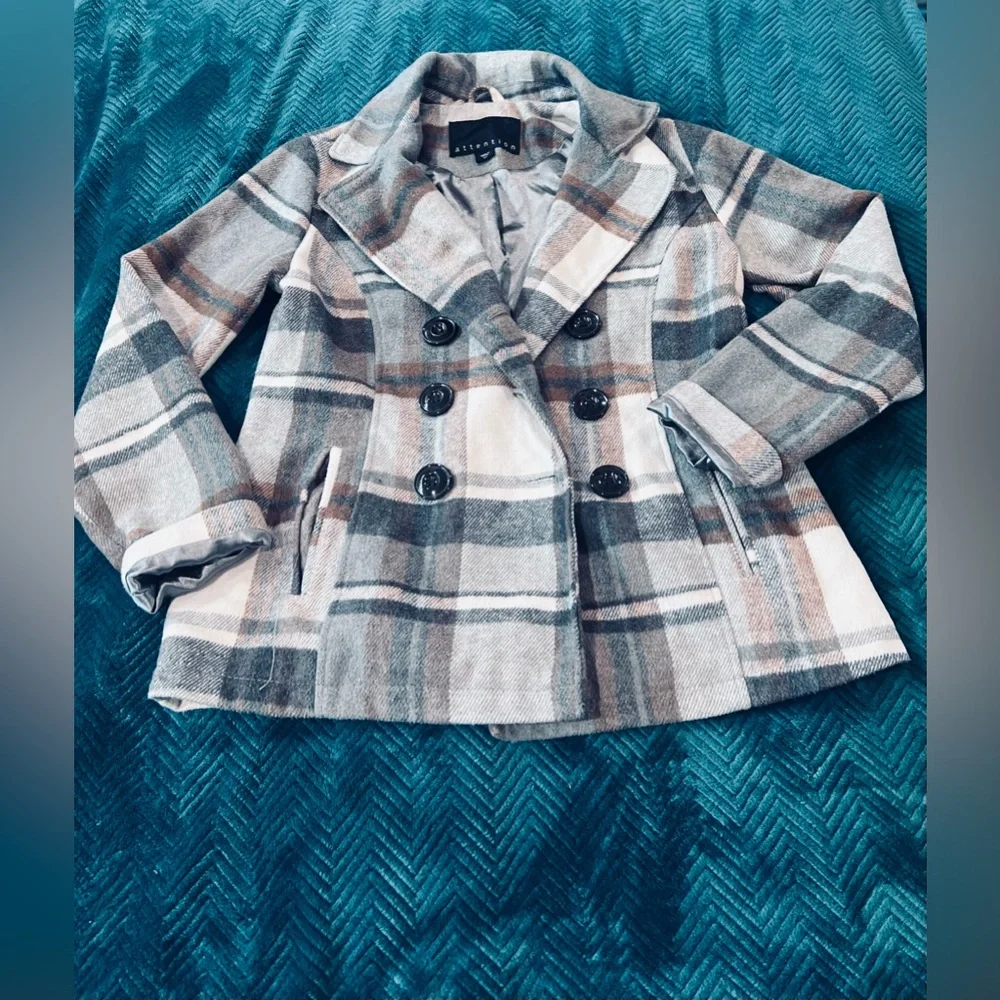 Attention Classic Gray Plaid Preppy Peacoat Women’s Small - Picture 2 of 8